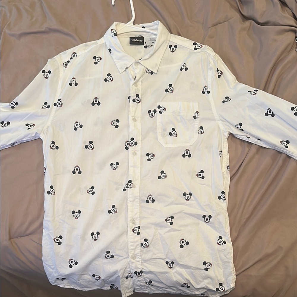 Disney Casual Button Down Shirt White with Black Stars